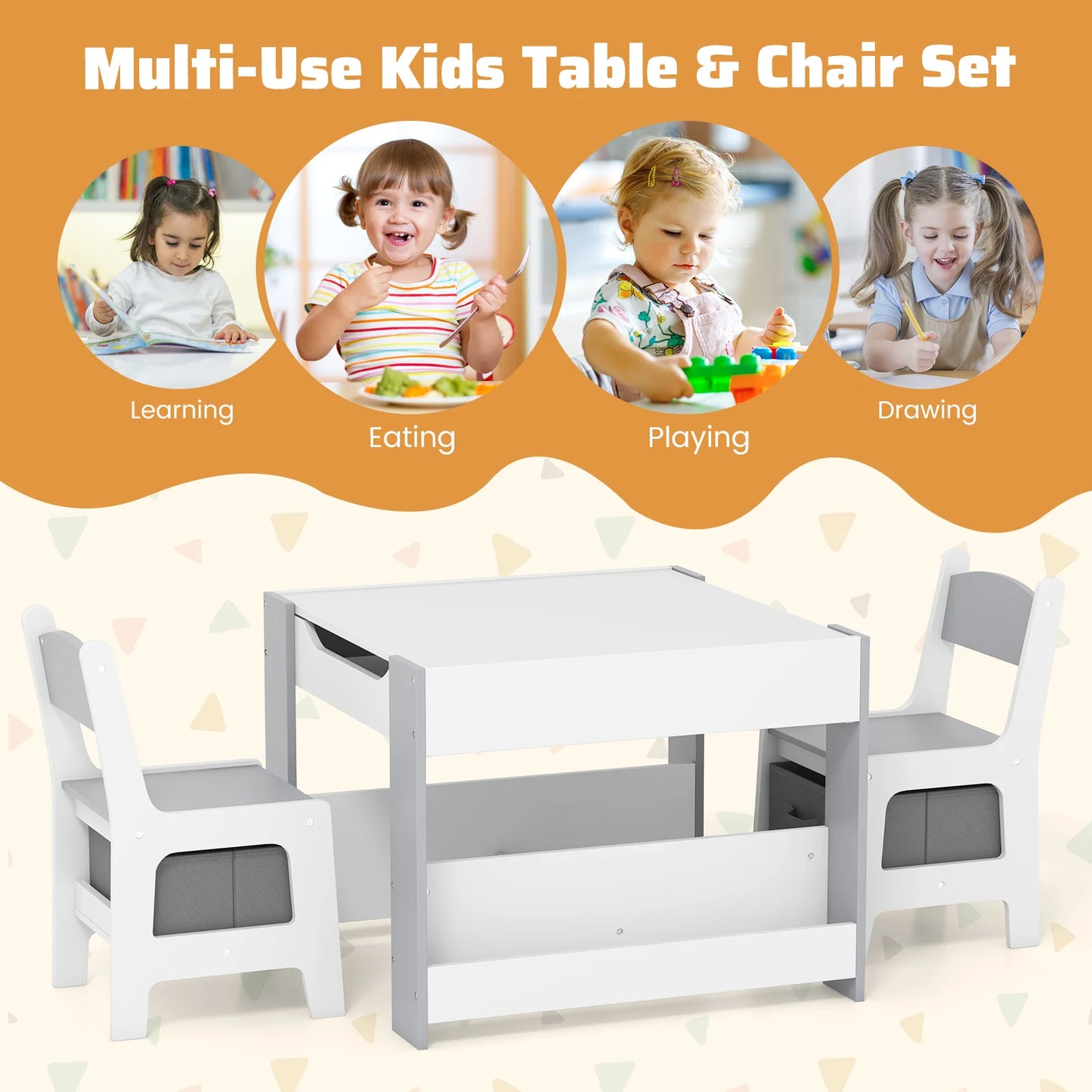 HOMASIS 4-In-1 Kids Table And Chair Set With Side Bookshelves