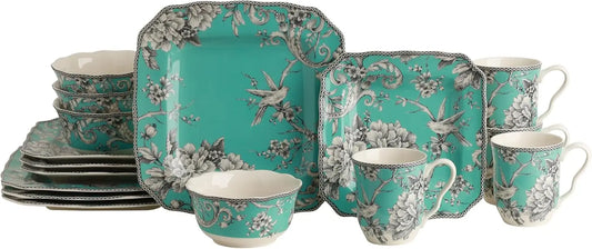 Adelaide Floral Square Dinnerware Set Service For 4