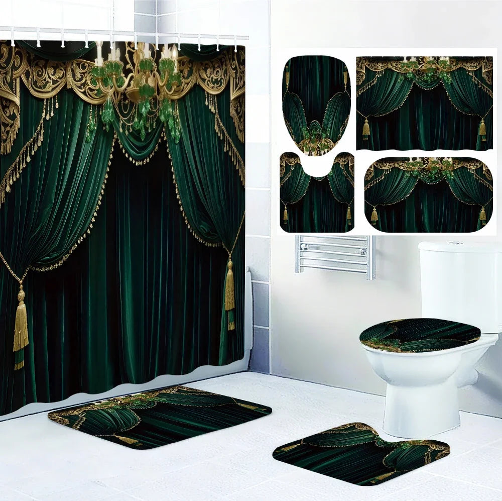 4pc Polyester Bath Curtain Set Striped Modern Home Decor