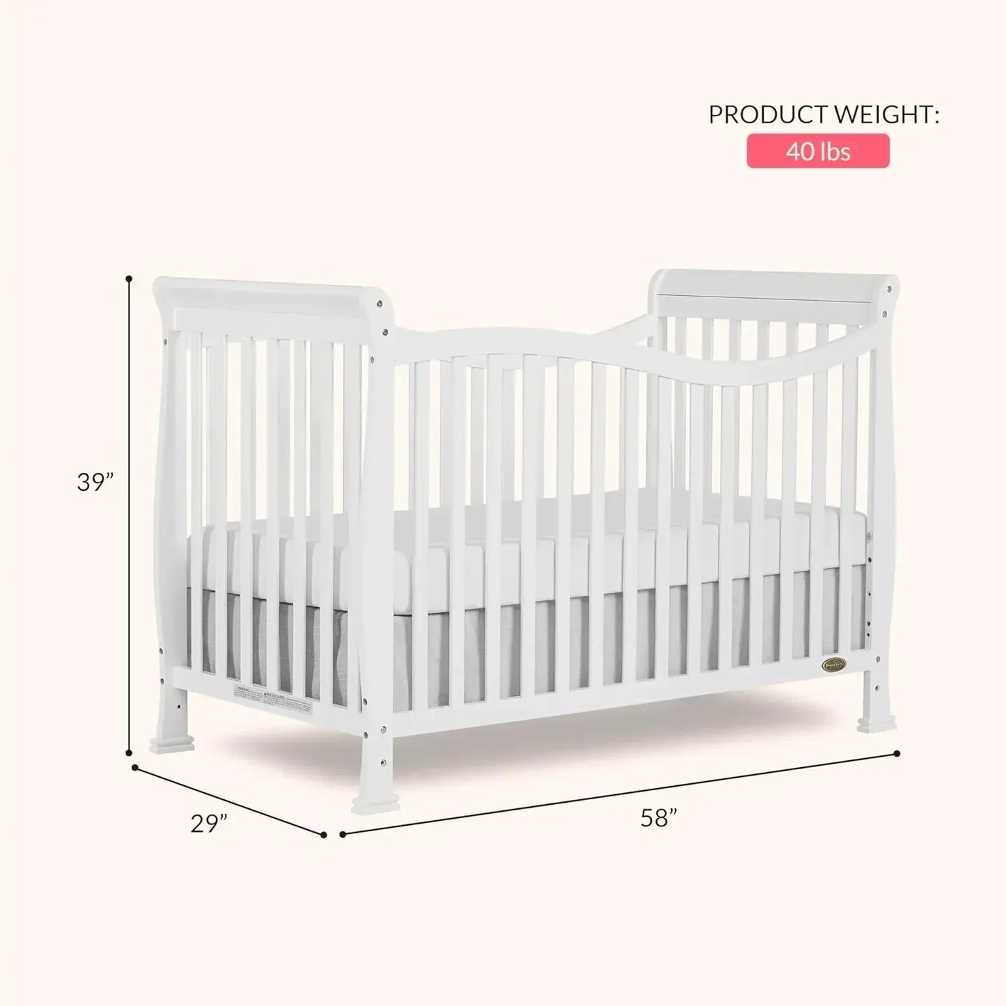 Violet 7-In-1 Convertible Life Style Crib In White, Greenguard Gold Certified, 4 Mattress Height Settings, Made Of Sustainable