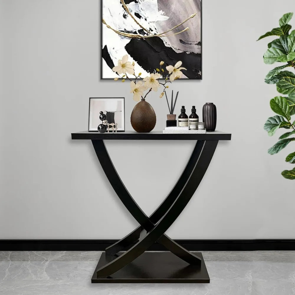 Wood Narrow Console Entryway Table With Curved Intersecting Legs