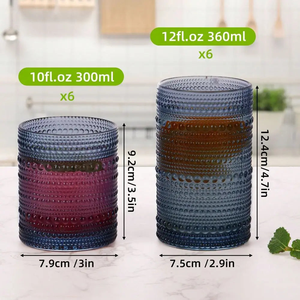 Hobnail Drinking Glasses Set Embossed Tumblers For Bar And Kitchen