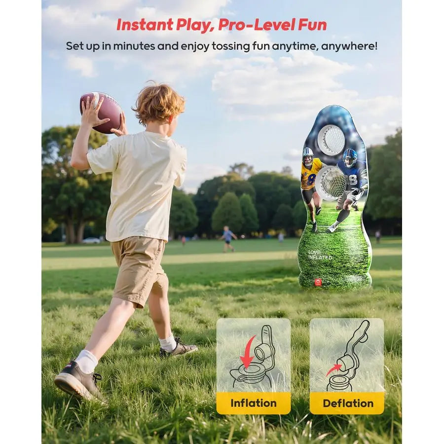 DualHole Inflatable Football Target for Kids amp Adults, LifeSize Backyard Toss Game with 4 Balls, Scoreboard amp Pumps Outdoor