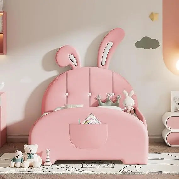 Rabbit Shape Kids Upholstered Bed With Sturdy Headboard