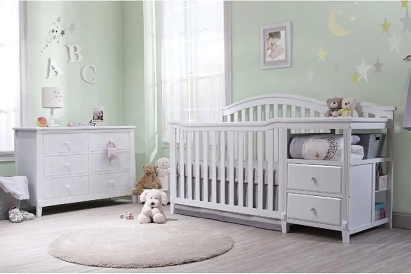 Furniture Berkley Crib and Changer with Slat Panel Back Classic -in- Convertible Diaper Changing Table Non-Toxic Finish Wooden B
