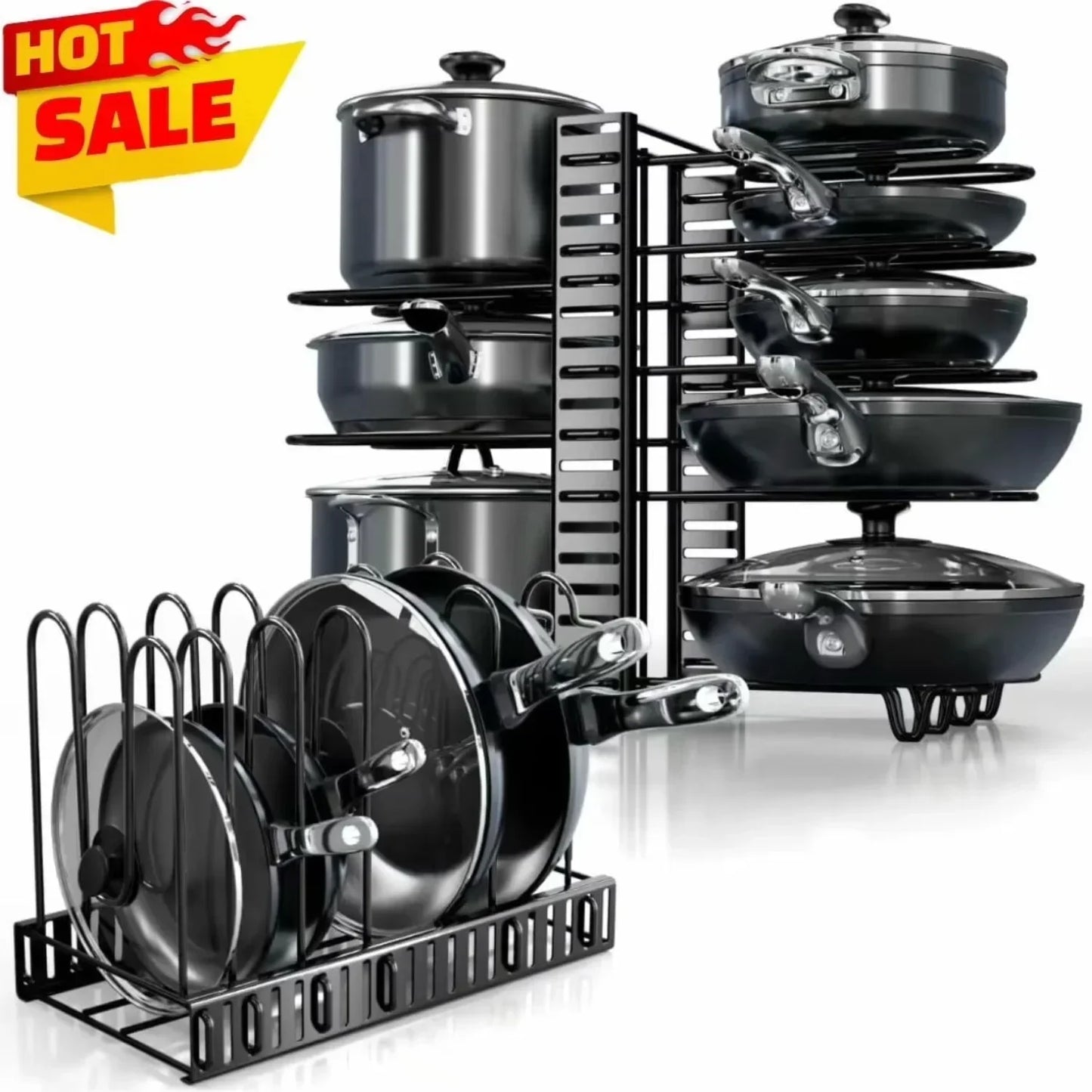 Adjustable 8-Tier Pot Pan Organizer Rack for Kitchen Cabinet Storage 3 DIY Methods to Arrange Your Pots And Pans Efficiently