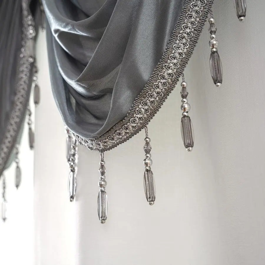 Embroidered Sheer Curtain 2 Panels Set Luxury Window Curtain Attached Valance with Satin Backing and 2 Tie Backs for Living Room