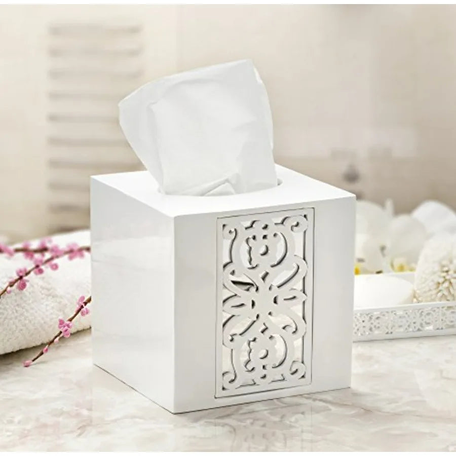 White Bathroom Accessories Set 6 Piece Complete Set Includes Soap Dispenser Toothbrush Holder Tumbler Cup Soap Dish Tissue Cove