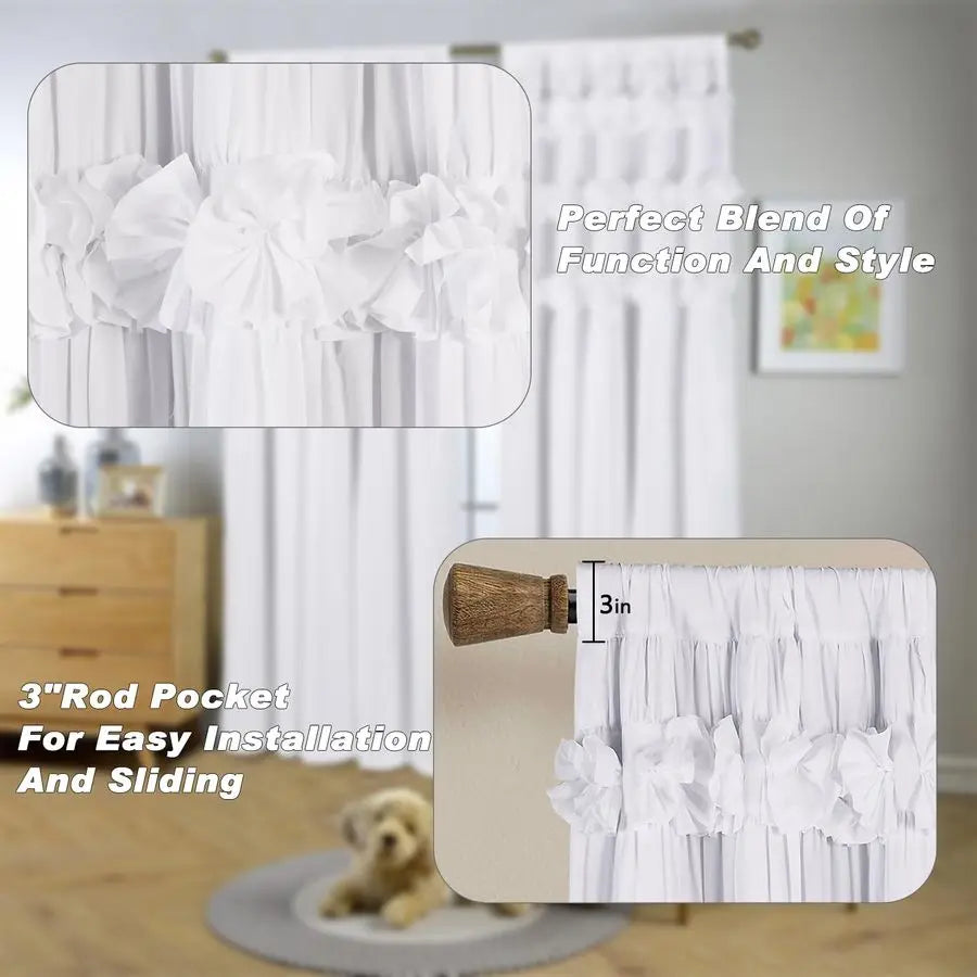 Blackout Drapes Handmade Ruffles amp Butterfly Flower Accents Heat Blocking Window Curtain 54 x 84 x 2 Panels Thermal Insulated,