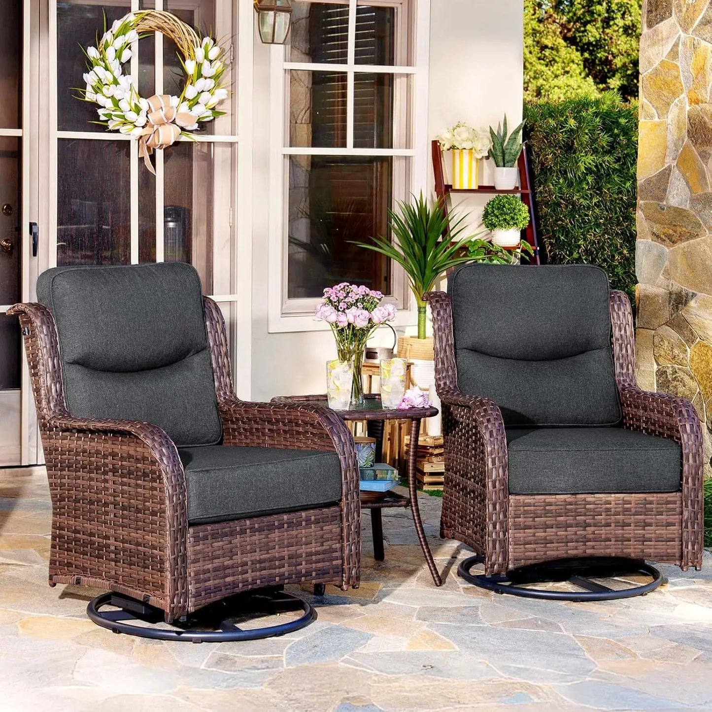 Luxury 3Piece Outdoor Wicker Patio Set with High Back Chairs