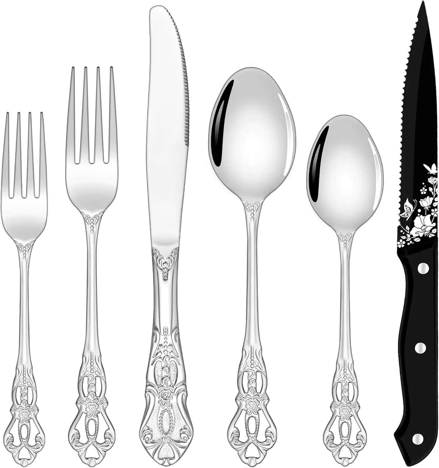 Retro Stainless Steel Flatware Set With Mirror Finish Dishwasher Safe