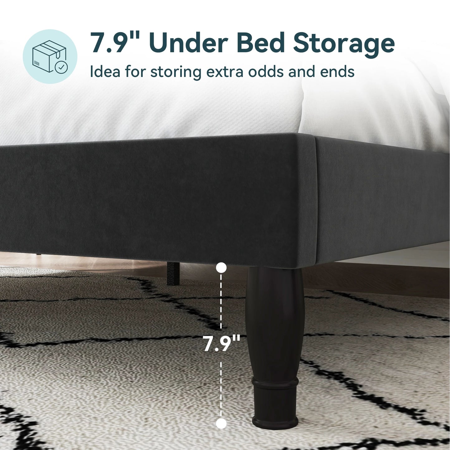 HOOMIC Velvet Bed Frame With Adjustable Tiara Headboard Diamond Tufting