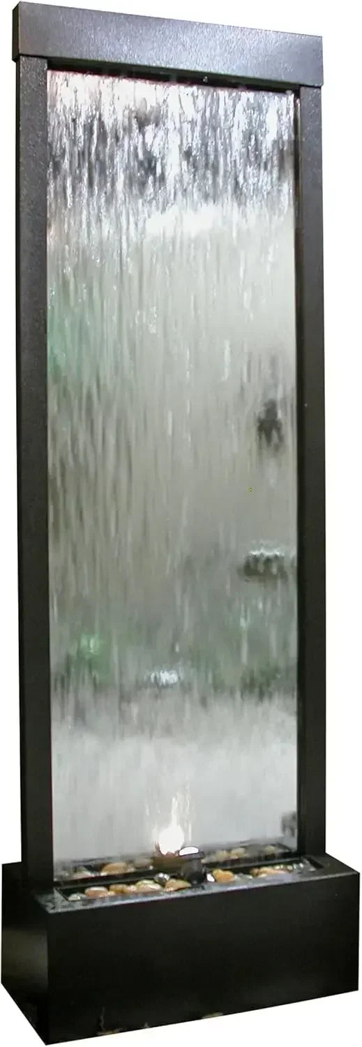 Mirror Waterfall Fountain With Stones And Lights For Home Office