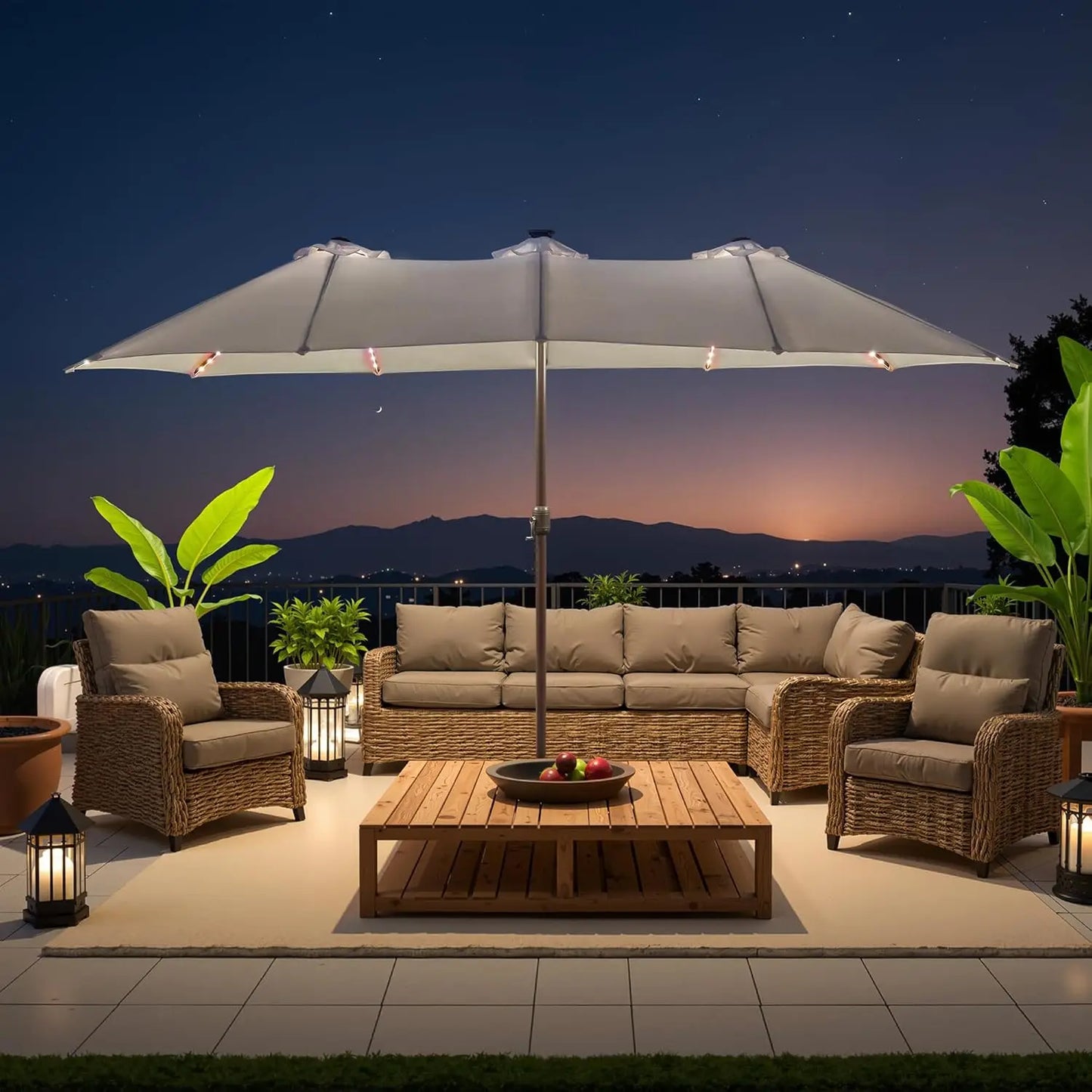 15 ft Large Patio Umbrella with Color Changing Lights,UPF50 Outdoor Table Umbrella with Solar Lights and, Customized