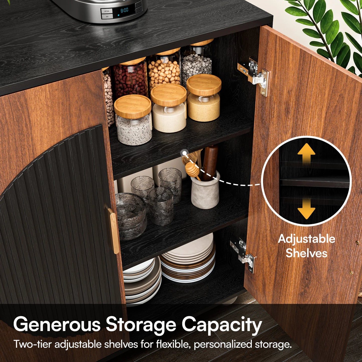 Modular Fluted Buffet Cabinet With Storage Mid Century Modern Sideboard