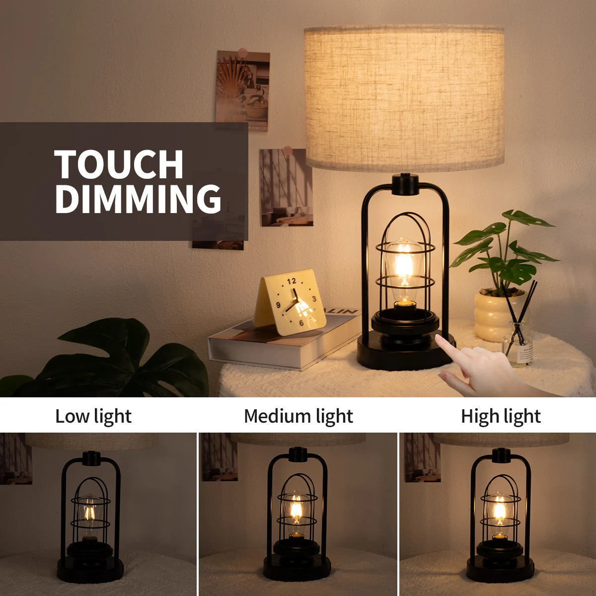 Industrial Retro Desk Lamp 3 Color Adjustable Dual USB Ports