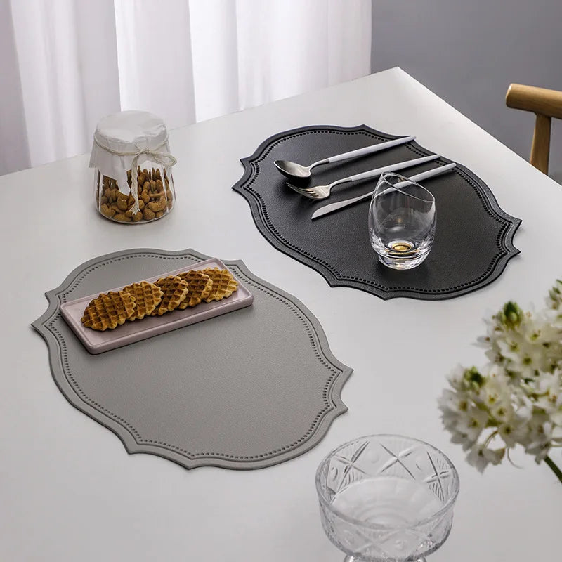 Leather Placemat Tableware Pad Irregular Retro Table Mat Heat Insulation Waterproof and Oil-proof Home Dining PVC Plate Mat