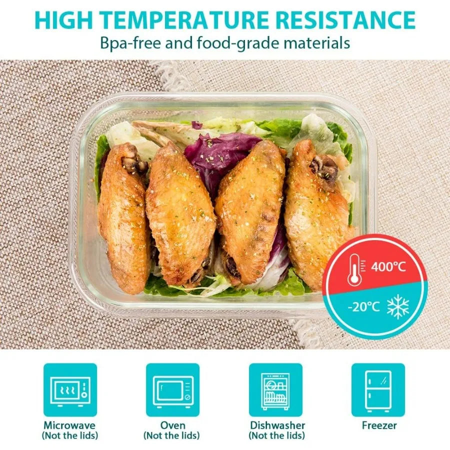 Glass Food Storage Containers with Lids, [24 Piece] Meal Prep Containers, Airtight Glass Bento Boxes, BPA Free & Leak Proof (12