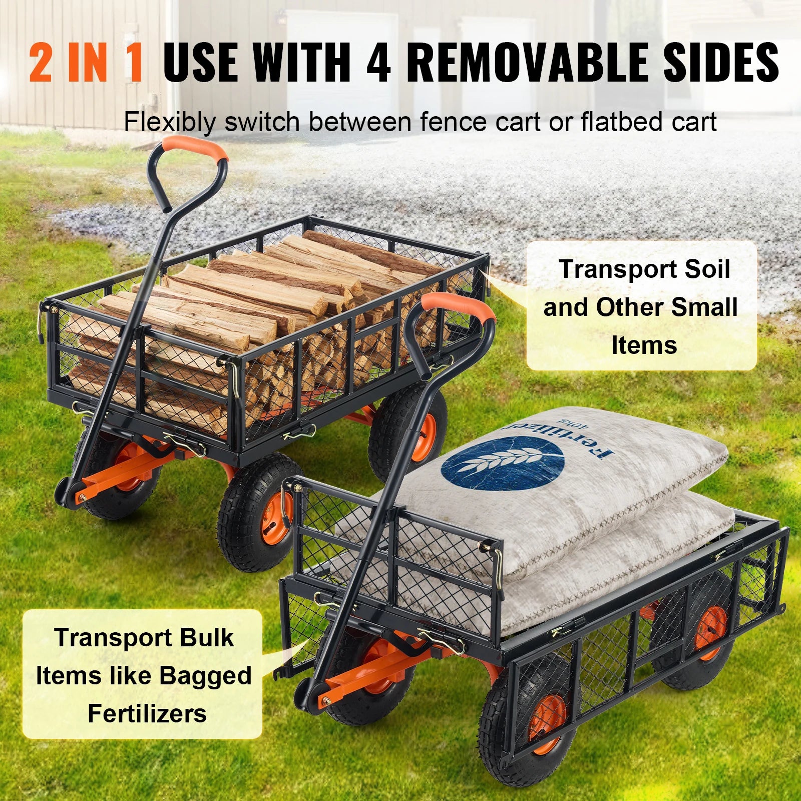Single wheel wheelbarrow with sturdy metal frame