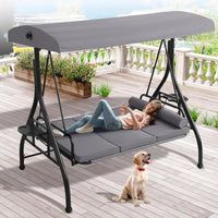 Outdoor Porch Swing With Canopy And Stand 3 Person