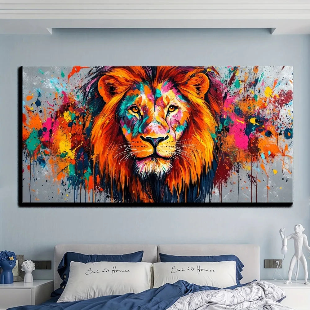 Lion Canvas Wall Art With Pine Solid Wood Frame Decoration