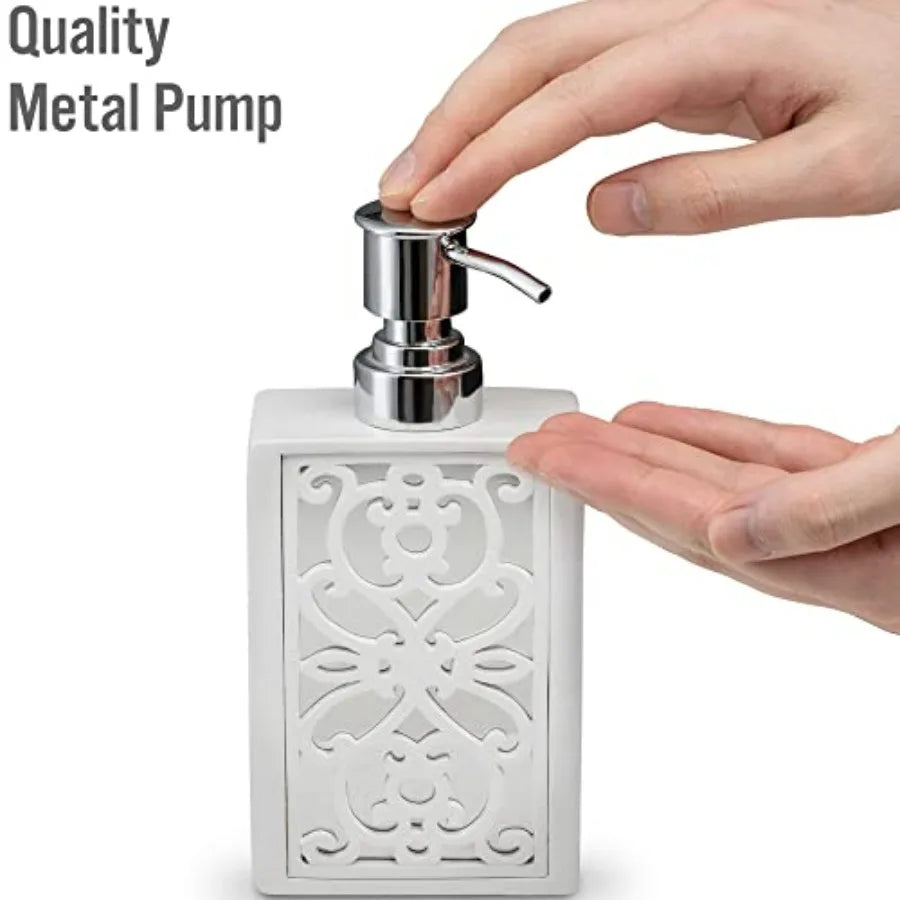 White Bathroom Accessories Set 6 Piece Complete Set Includes Soap Dispenser Toothbrush Holder Tumbler Cup Soap Dish Tissue Cove