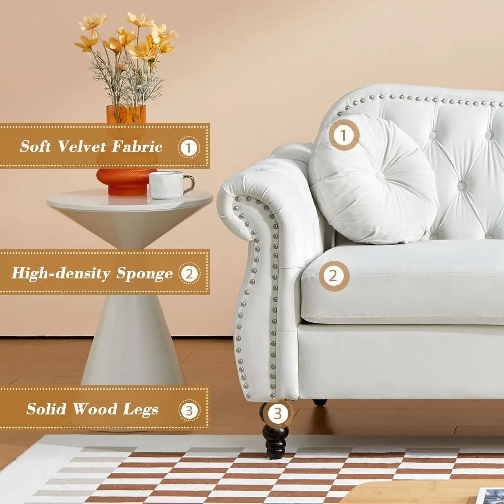 DAFIFY Chesterfield Velvet Sofa Three Seater With Scroll Arms