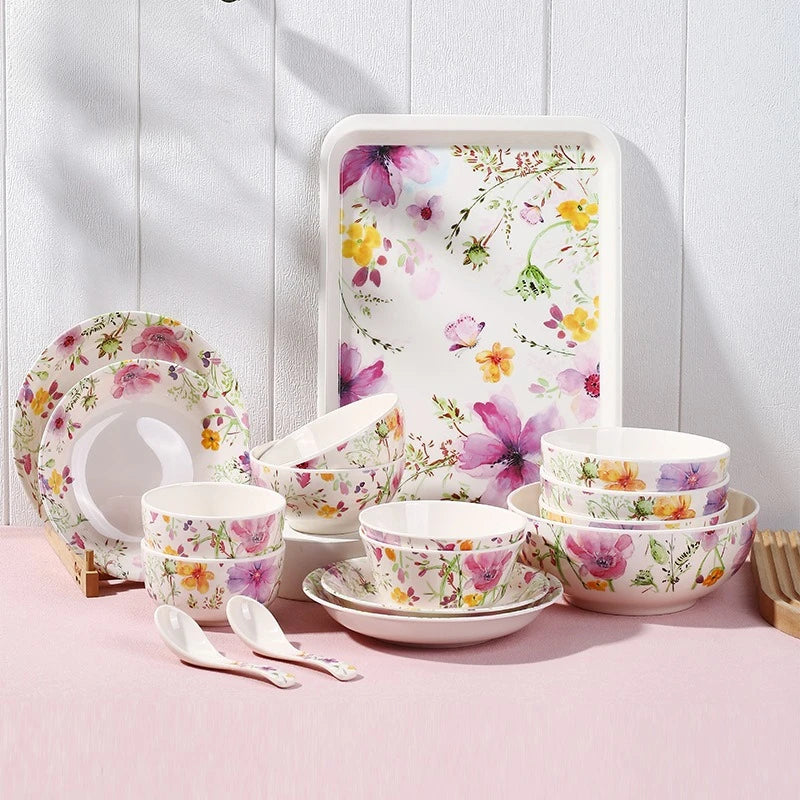Melamine Tableware Set Elegant Bowls and Plates for Home Use