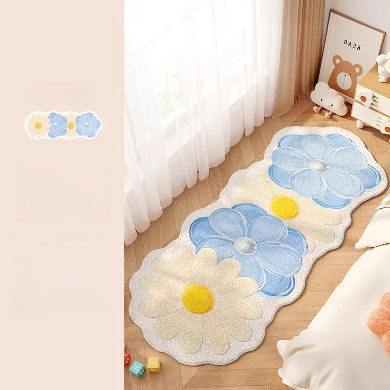 Flower Pattern Bedroom Decor Dopamine Carpet Thick Plush Carpets for Living Room Fluffy Soft Bedside Floor Mat Home Washable Rug