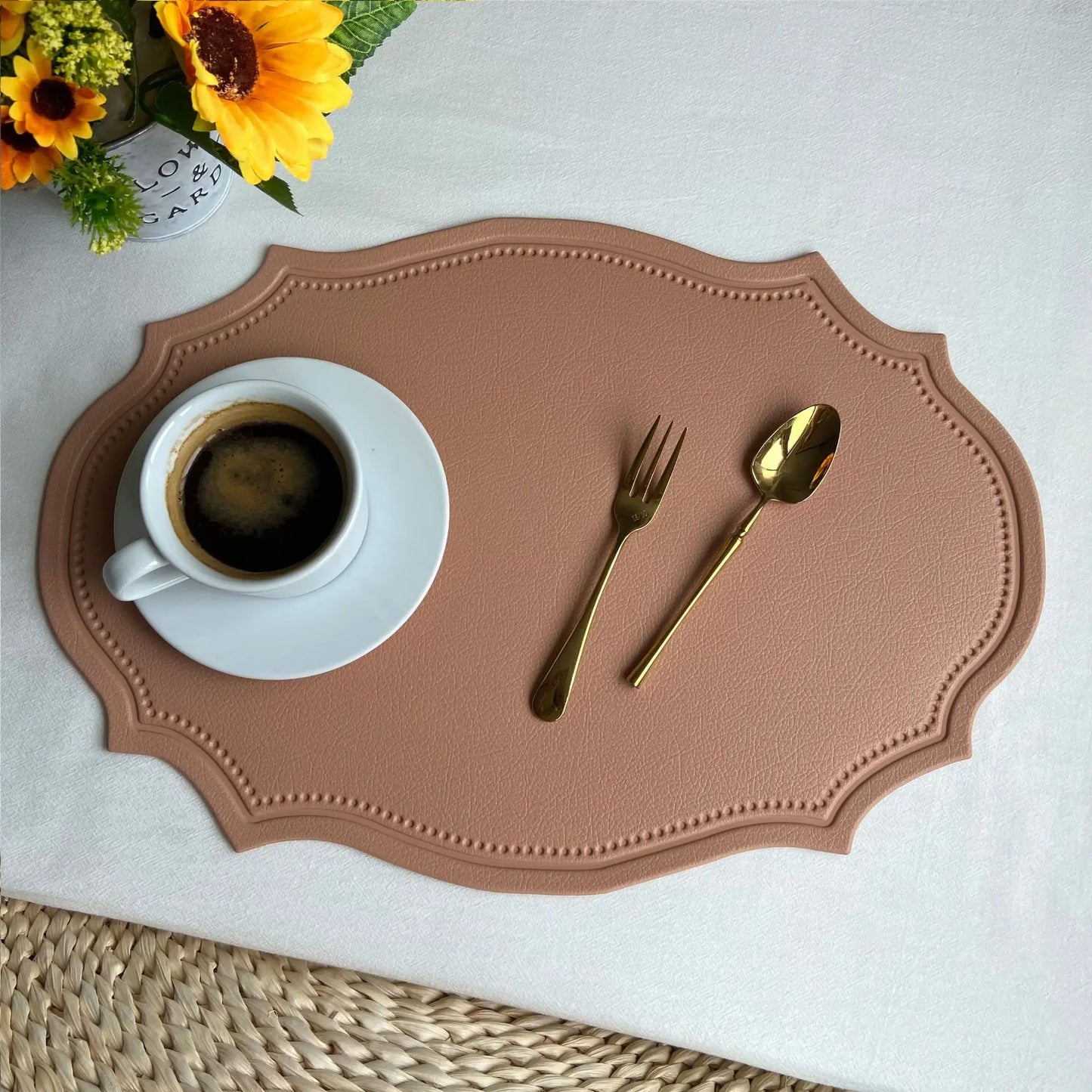 Leather Placemat Tableware Pad Irregular Retro Table Mat Heat Insulation Waterproof and Oil-proof Home Dining PVC Plate Mat