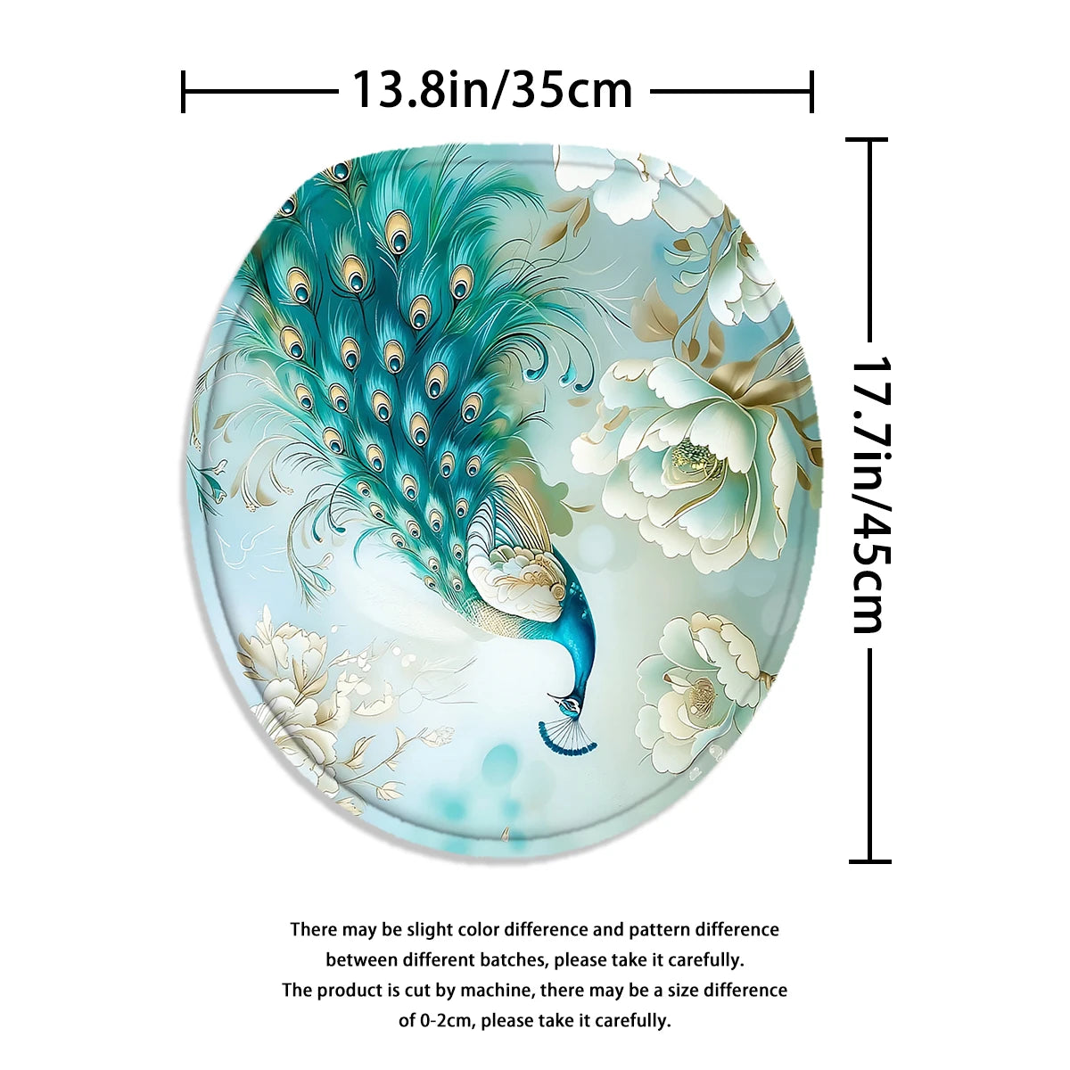 4Pcs Elegant Peony Peacock Shower Curtain Set with Hooks, Teal Floral Print Waterproof Mildew Resistant Fabric Bath Mat for Family Bathroom Home Decor