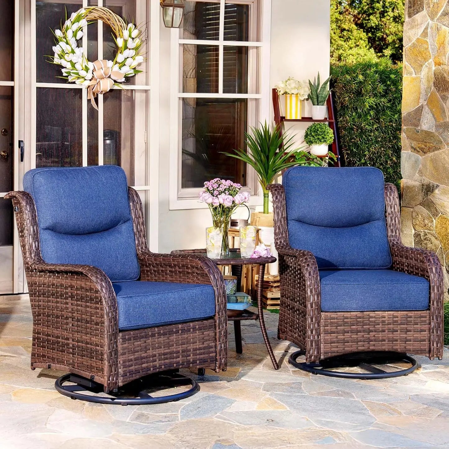 Luxury 3Piece Outdoor Wicker Patio Set with High Back Chairs