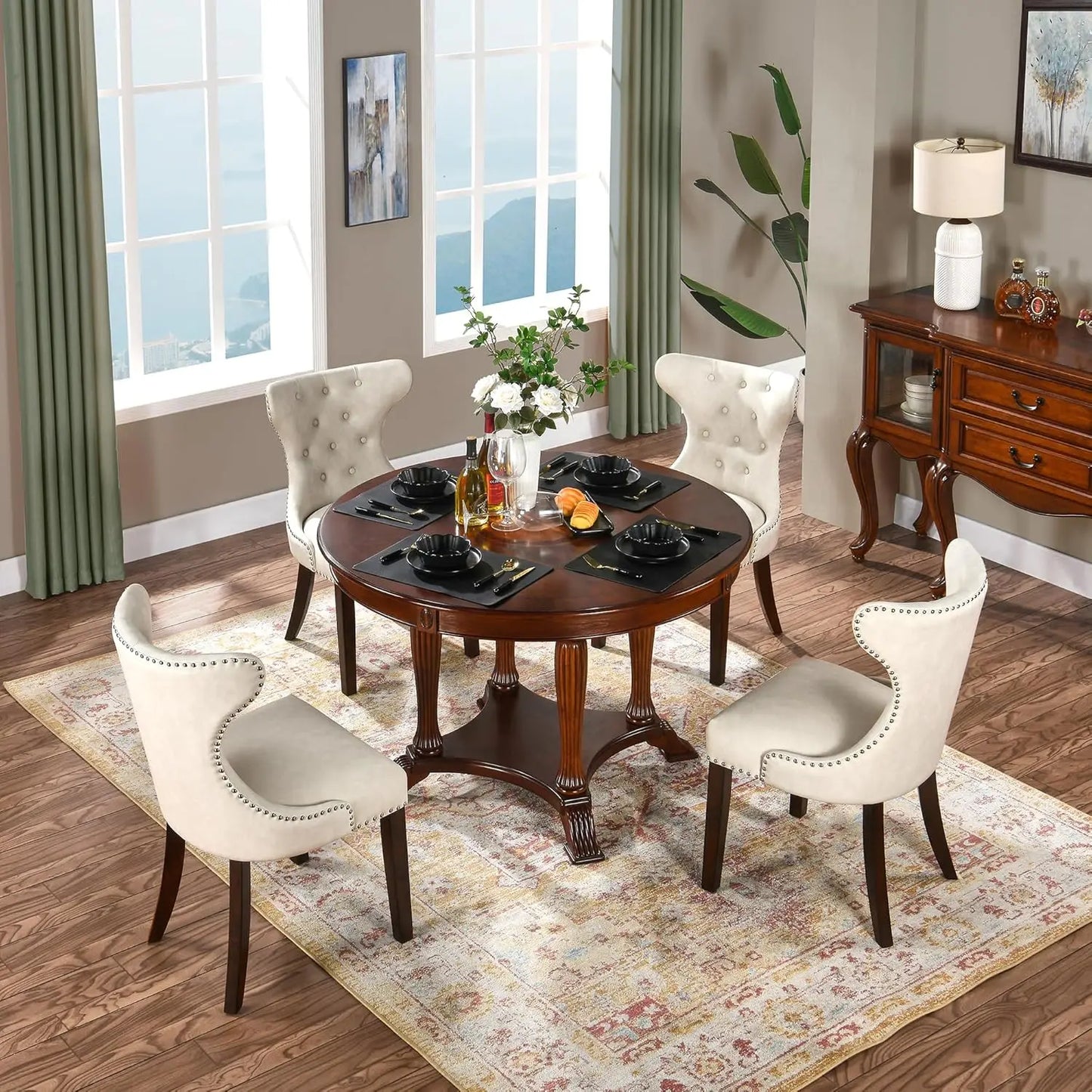 Upholstered Modern Dining Chairs Set of 2, High-end Button-Tufted Leather Dining Room Chairs with Nailhead Trim,, Customized