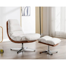 RBXC Modern Swivel Accent Chair With Ottoman Set Linen Upholstered
