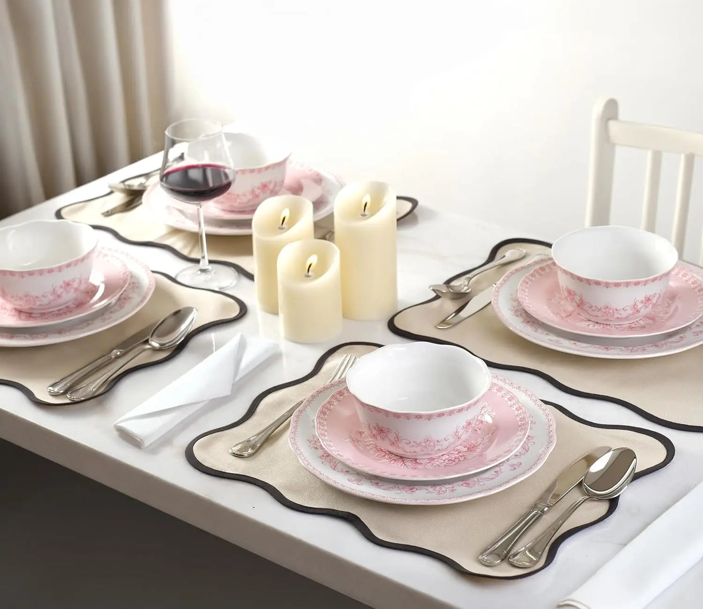 12-Piece Pink Porcelain Dinnerware Set | Microwave and Dishwasher Safe Big Dinner Plates and Bowls Sets for 4 | Chip-Res