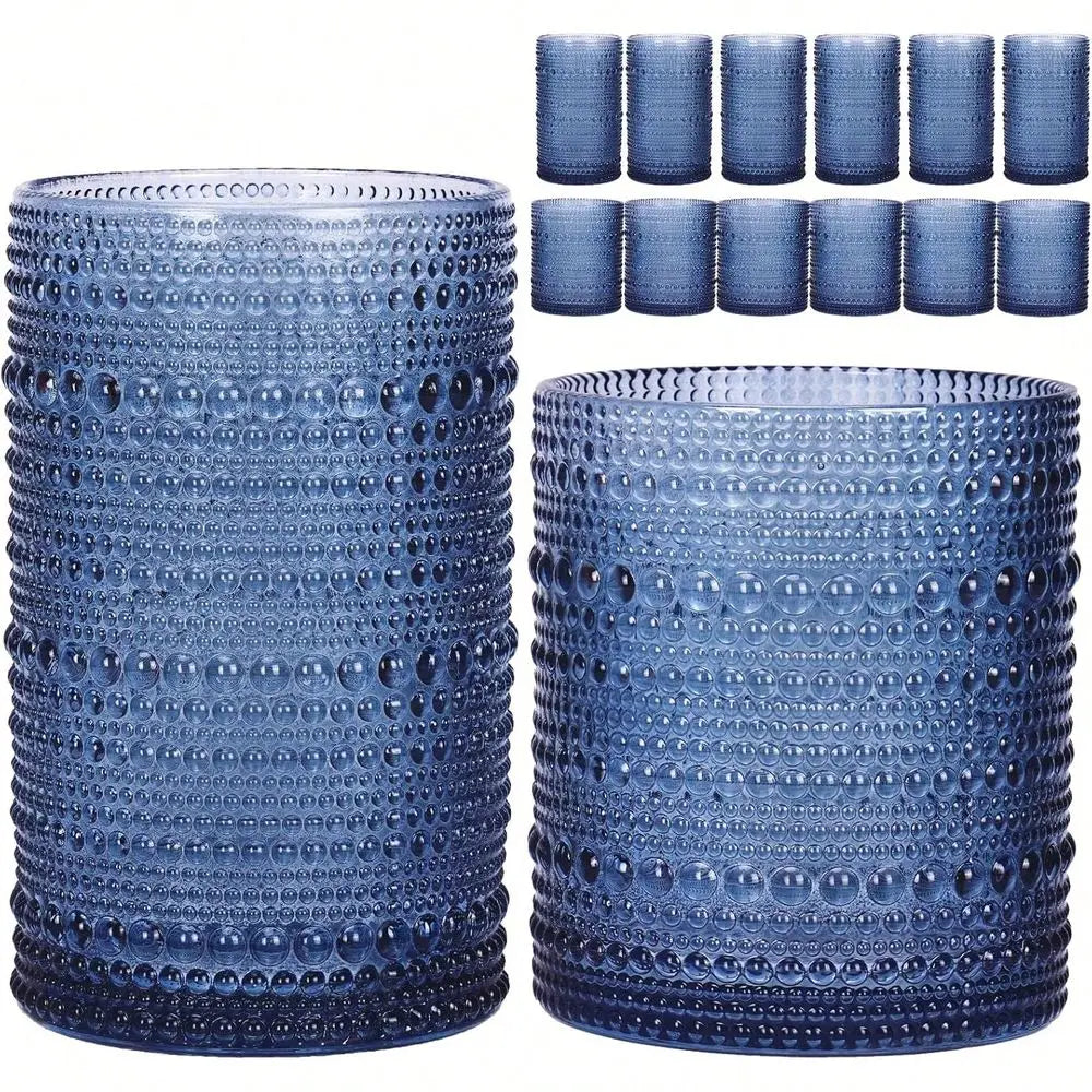Hobnail Drinking Glasses Set Embossed Tumblers For Bar And Kitchen