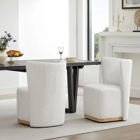 Upholstered Rolling Dining Chair on Casters Set of 2, FSC Certified Modern Fabric Dining Chair with Casters, Boucle, Customized