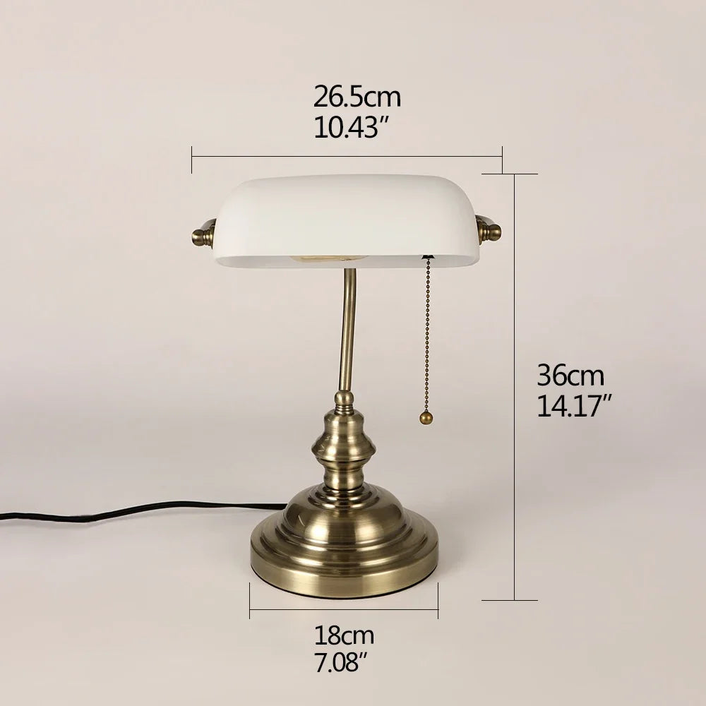 Newrays Glass Desk Lamp Banker Style Zipper Switch Night Light