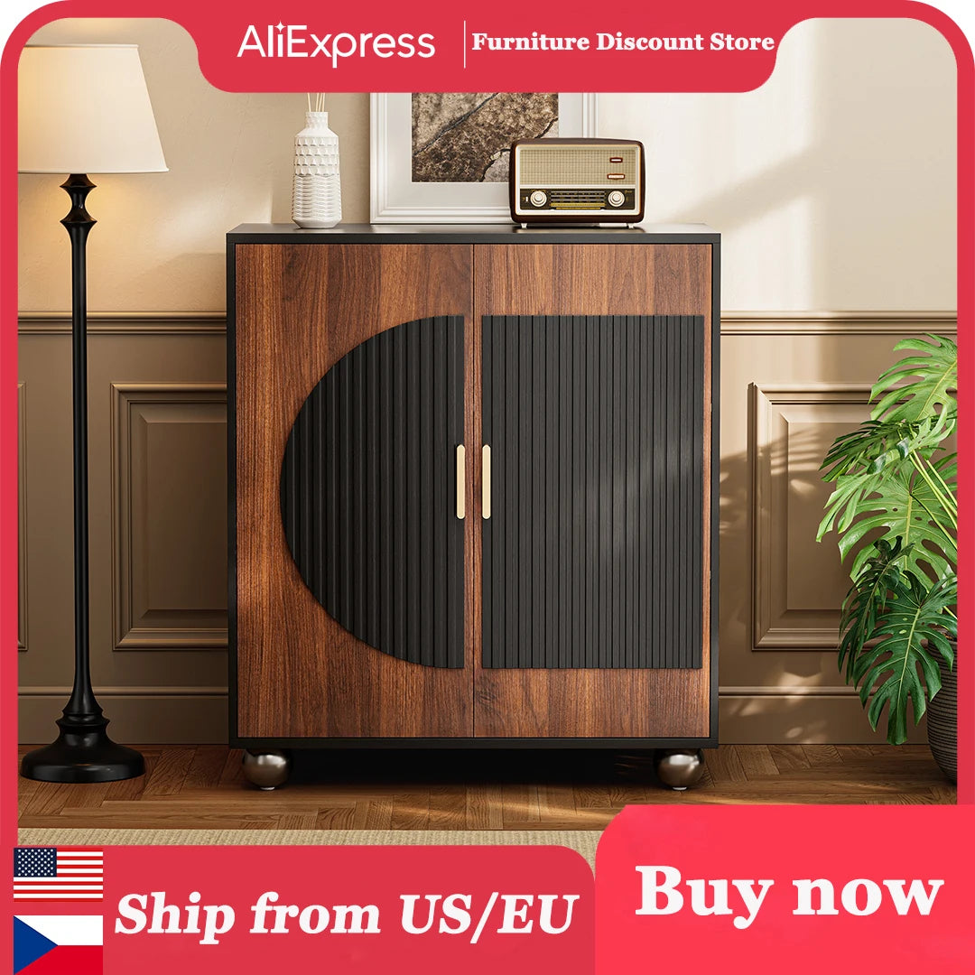 Modular Fluted Buffet Cabinet With Storage Mid Century Modern Sideboard
