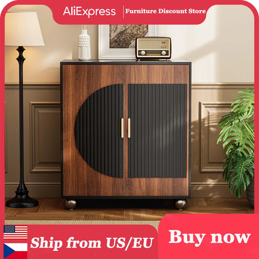 Modular Fluted Buffet Cabinet With Storage Mid Century Modern Sideboard