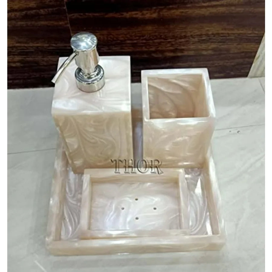 Stylish Luxury Bathroom Sets Stone Bathroom Accessories Decor Soap Dispenser Tooth Brush Holder and Soap Dish and Towel Tray Se