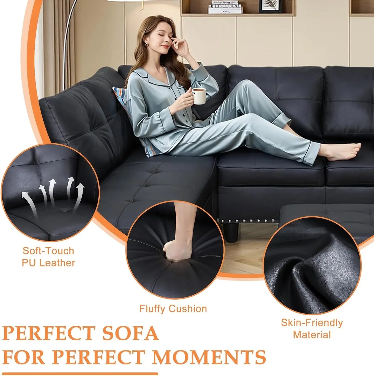 Sectional Sofa Couch Modern 4 Seater With Chaise Lounge Ottoman