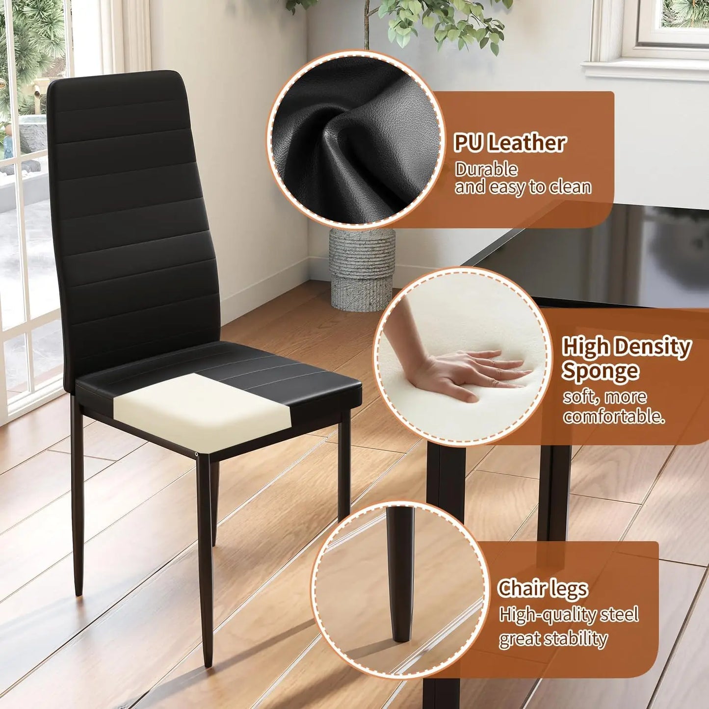 Modern Glass Dining Table Set For Four With Upholstered Chairs