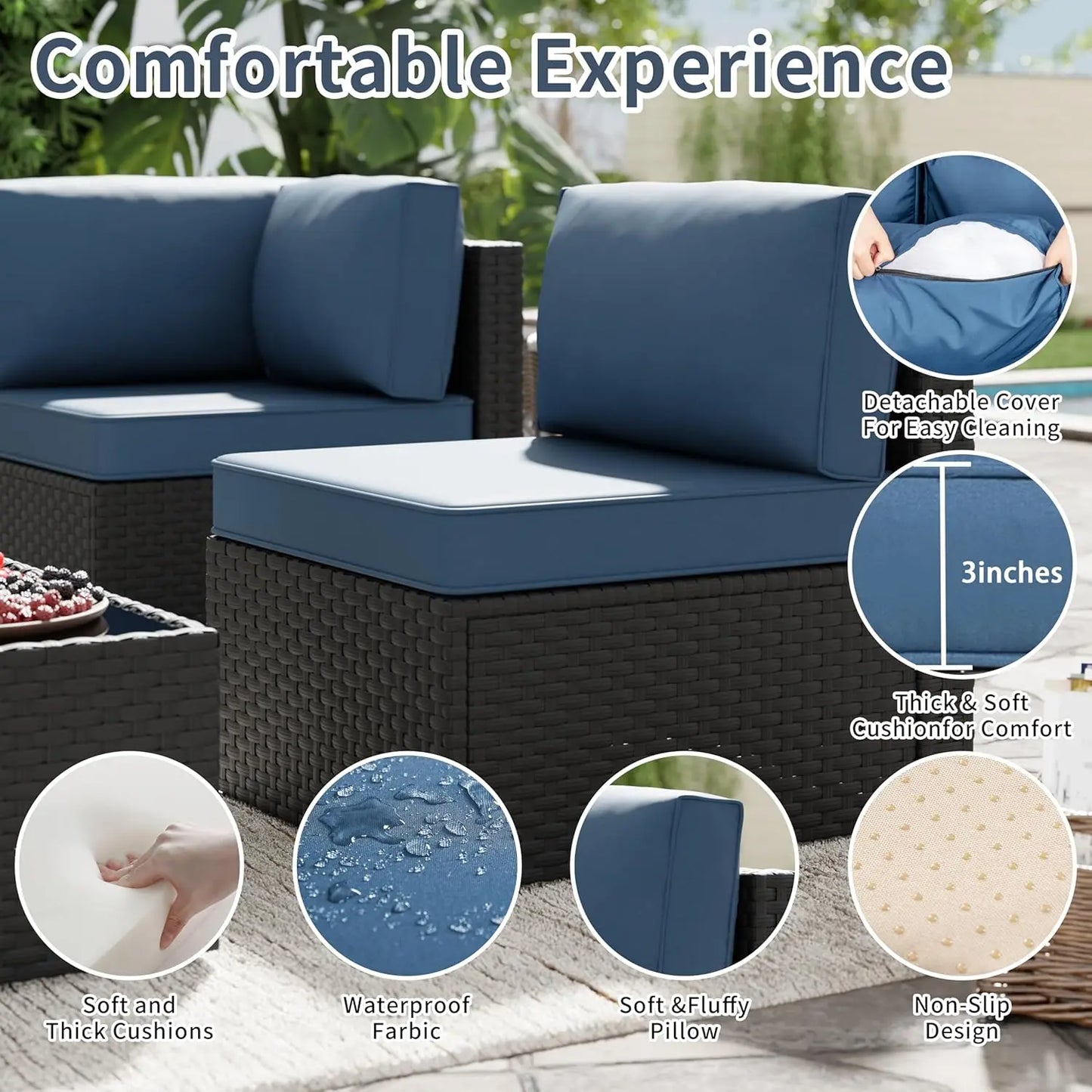 Wooden garden patio furniture set in a luxury garden space with natural sunlight.
