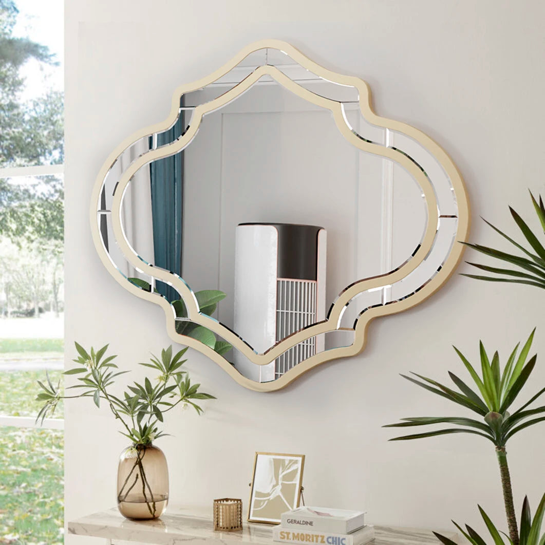 Golden Rim Framed Wall Mirror for Living Room Decor Elegant