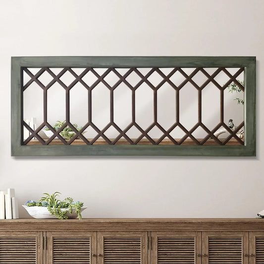 Farmhouse Rustic Wall Mirror With Wooden Frame for Living Room