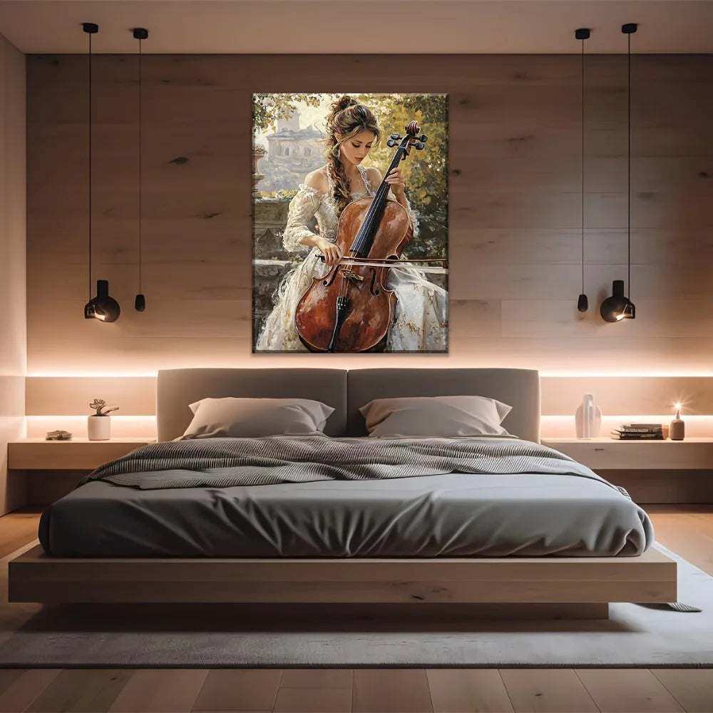 Cellist Canvas Art Print Pine Frame Modern Musician Wall Decor