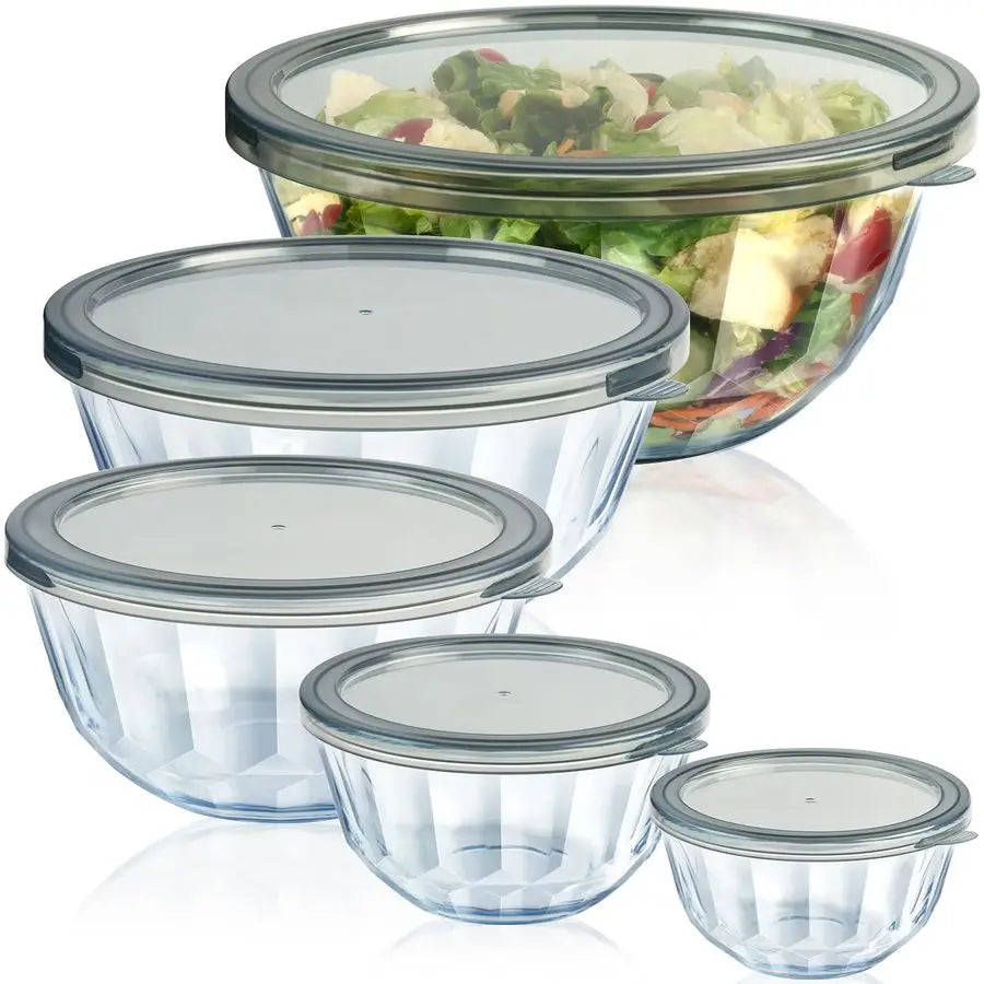 Mixing Bowls with Airtight Lids Sets, 5 Packs Thick Glass Nesting Bowls for Kitchen Baking, Meal Prepping, Bpa Free, Dishwasher