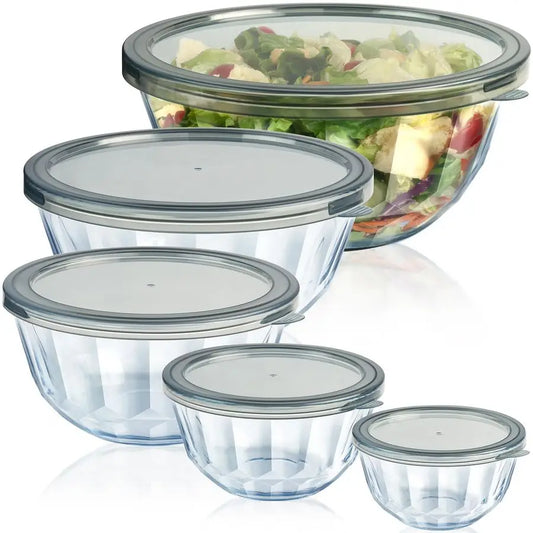 Mixing Bowls with Airtight Lids Sets, 5 Packs Thick Glass Nesting Bowls for Kitchen Baking, Meal Prepping, Bpa Free, Dishwasher