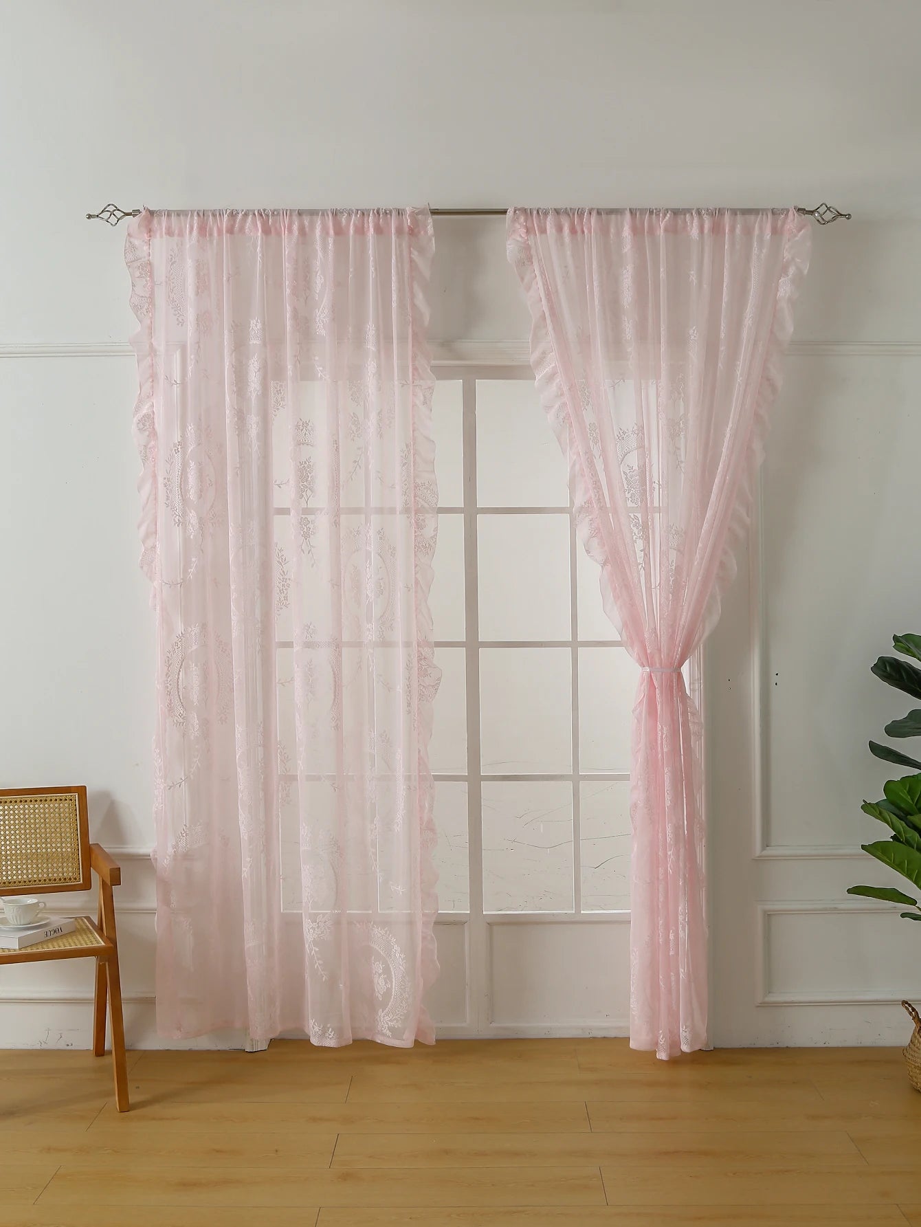 78 Inch Pink Lace Round Mirror Rod Pocket Curtains for Girls Cute Atmosphere Bedroom Balcony Home Decor Curtains